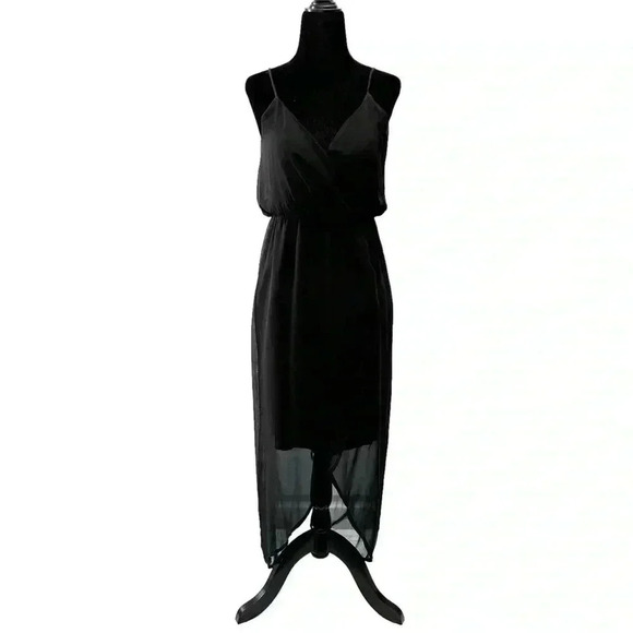 Smart Set Midi Maxi Dress Black Sheer Flowy High Low Wrap Front Asymmetric XS - Picture 1 of 16